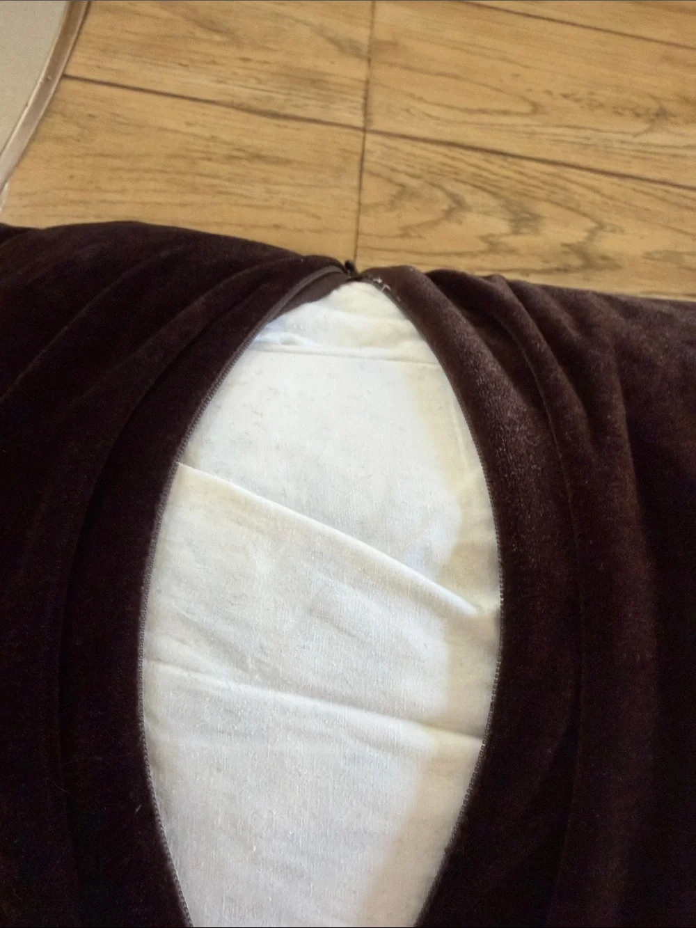 Ribbed Velvet Lumbar Pillow with down insert in Chocolate Brown